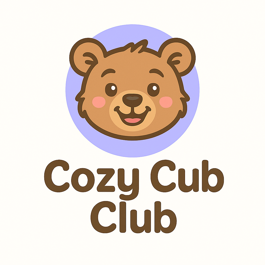 Cozy Cub Club bear logo with smiling cartoon bear and text